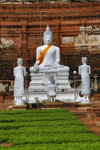 Statues: Buddha statues at Wat Yai Chaimongkol Temple, Ayutthaya, Thailand