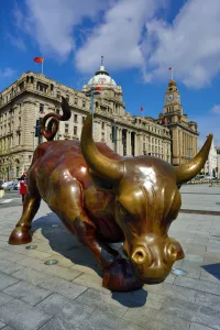 Shanghai: The Bund Bull on the Bund, Shanghai, China