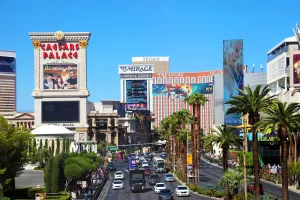 Caesars Palace and The Mirage Hotel and Casino on the Strip, Las Vegas, Nevada, America