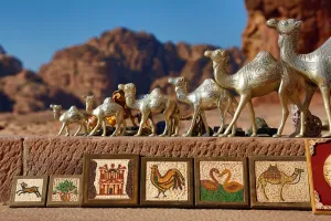 Heritage: Camel souvenirs on sale at the Urn Tomb of the Royal Tombs in the rock city of Petra