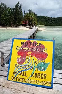 Carp Island Resort sign, Carp Island, Republic of Palau, Micronesia, Pacific Ocean