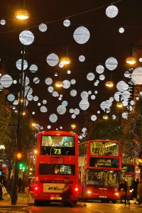 Christmas lights and decorations in London, England