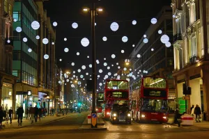 Christmas lights and decorations in London, England