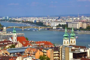 Budapest, Hungary: City Skyline and the River Danube in Budapest, Hungary