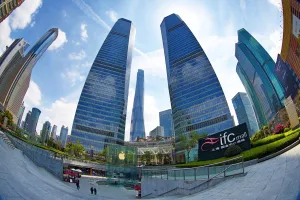 Modern: City skyline of skyscrapers of the IFC Mall shopping centre in Lujiazui in Pudong