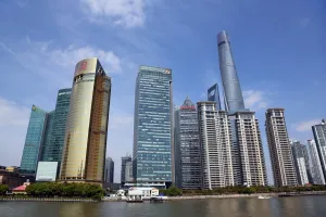 Modern: City skyline of skyscrapers, Pudong, Shanghai, China