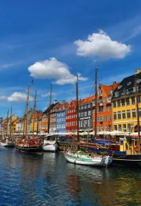 Building: Coloured houses and boats at Nyhavn Quay in Copenhagen, Denmark