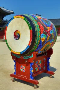 Seoul, Korea: Colourful drum at Gyeongbokgung Palace in Seoul, Korea