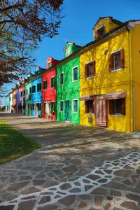 Colourful houses on the island of Burano, Venetian Lagoon, Venice, Italy