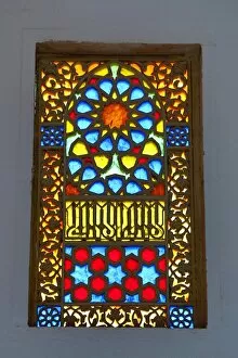 Colourful patterns on stained glass windows in King Hussein Park, Amman, Jordan