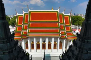 Coloured: Colourful tiles on the roofs of Wat Ratchanatdaram Temple, Bangkok, Thailand