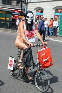 Demonstration: Cyclists in the World Naked Bike Ride 2013 in London