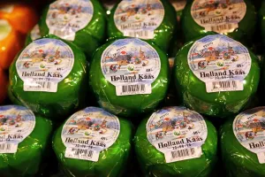 Netherlands: Dutch cheese for sale in a market in Amsterdam, Holland