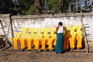 Industry: Dyeing and drying coloured yarn for the weaving industry in Amarapura, Mandalay, Myanmar