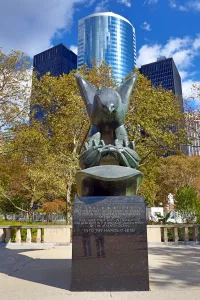 States: East Coast Memorial eagle statue in Battery Park, New York. America