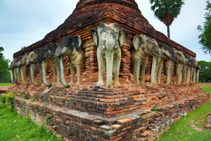 Wonders Of Thailand: Elephant statues on Wat Sorasak Temple, Sukhotai, Thailand