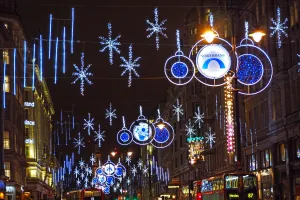 Lighting: First ever Christmas lights on the Northbank in The Strand in London, England