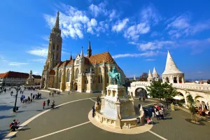 Architecture: The Fishermans Bastion and the Matthias Church in Budapest, Hungary