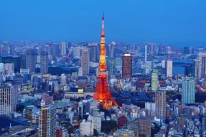 Night: General city skyline night view with the Tokyo Tower in Tokyo, Japan