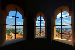 Saint: General city skyline view of Prague and the Vtlava River, Czech Republic