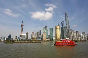 General view of the Pudong city skyline in Shanghai with the Oriental Pearl TV Tower, Shanghai, China