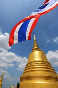 Flags: Gold Chedi at the Golden Mount, Wat Saket Temple, Bangkok, Thailand
