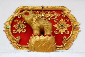 Golden: Gold elephant decoration at Wat Sum Pow Temple in Chiang Mai, Thailand