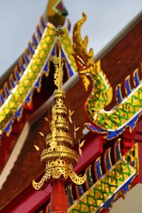 Golden: Gold naga roof decorations at Wat Panping Temple in Chiang Mai, Thailand