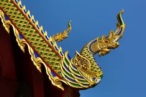Golden: Gold roof decorations at Wat Sum Pow Temple in Chiang Mai, Thailand