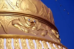 Mandalay, Myanmar: Gold stupa ot Shwegugyi Pagoda in Amarapura, Mandalay, Myanmar (Burma)