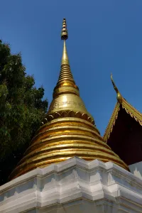 Golden: Gold Stupa at Wat Sum Pow Temple in Chiang Mai, Thailand