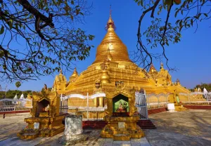 Mandalay, Myanmar: Golden stupa of Kuthodaw Pagoda, Mandalay, Myanmar