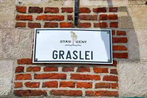 Belgium: Graslei quay street sign, Ghent, Belgium