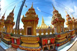 Golden: Grave markers near Wat That Luang Temple, Vientiane, Laos