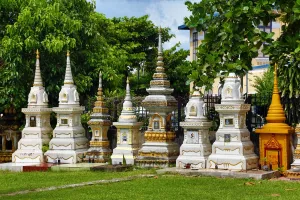 Death: Graves in a cemetery at Wat Si Saket Buddhist Temple, Vientiane, Laos