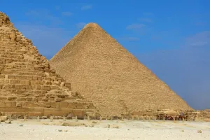 Giza: The Great Pyramid of Khufu (or Cheops) and the Pyramid of Khafre (or Chephren) on the Giza Plateau
