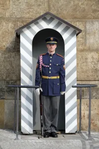 Stock Geography: Guard in sentry box in Prague Castle in Prague
