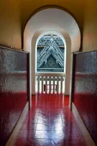 ThaiReligionTemplesBuddhistBuddhism: Hallway, arch and archway in Wat Ratchanatdaram Temple, Bangkok, Thailand