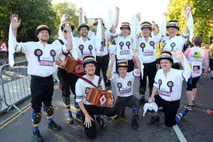 Hammersmith Morris Men: Hammersmith Morris Men dance the Royal Parks Half Marathon in London
