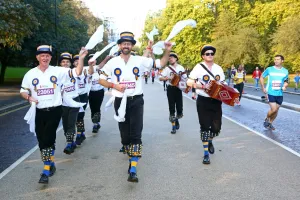 Hammersmith Morris Men dance the Royal Parks Half Marathon in London