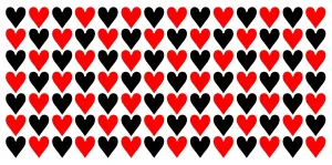 Pattern: Heart mug covered in red and black love hearts