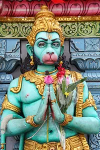 Green: Hindu Monkey God Hanuman, Sri Krishna Bagawan Temple in Singapore, Republic of Singapore