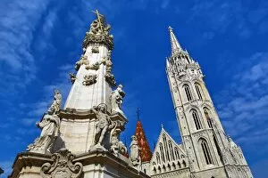Holy Trinity Column and the Matthias Church in Budapest, Hungary