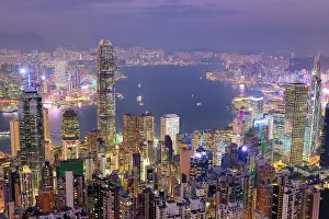 Prints of Hong Kong City Skyline and Victoria Harbour at sunset, Hong Kong, China Hong Kong Images: Hong Kong City Skyline and Victoria Harbour at sunset, Hong Kong, China