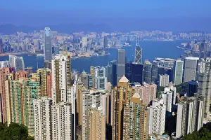 Scene: Hong Kong City Skyline and Victoria Harbour from Victoria Peak, Hong Kong, China