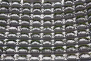 Markets: Hotel balconies on a building, Bangkok, Thailand