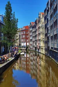 Amsterdam: Houses on the Oudezijds Achterburgwal canal in Amsterdam, Holland