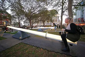 Impulse, a sea of singing seesaws installation, Leicester Square, London