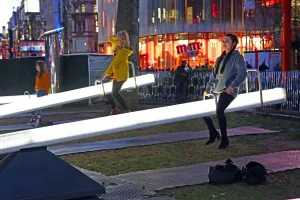 Impulse, a sea of singing seesaws installation, Leicester Square, London