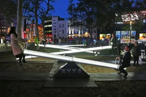 Impulse, a sea of singing seesaws installation, Leicester Square, London
